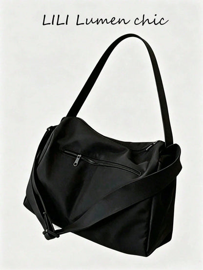 New Fashion Classic Solid Color, Large Capacity Multi-Pocket, With Earphone, Lightweight And Portable Design, One Shoulder Bag Suitable For Outdoor Travel And Short Trips, Bag Length 14.96in Width 8.6