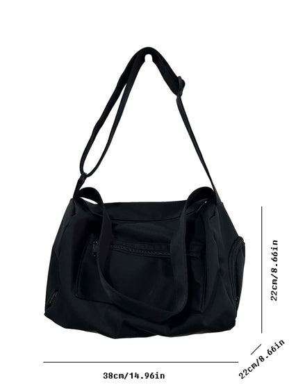 New Fashion Classic Solid Color, Large Capacity Multi-Pocket, With Earphone, Lightweight And Portable Design, One Shoulder Bag Suitable For Outdoor Travel And Short Trips, Bag Length 14.96in Width 8.6