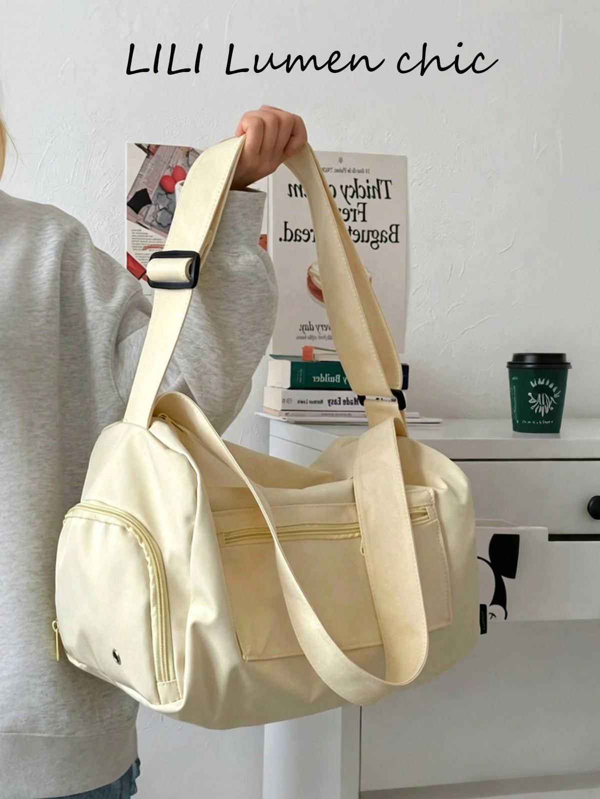 New Fashion Classic Solid Color, Large Capacity Multi-Pocket, With Earphone, Lightweight And Portable Design, One Shoulder Bag Suitable For Outdoor Travel And Short Trips, Bag Length 14.96in Width 8.6