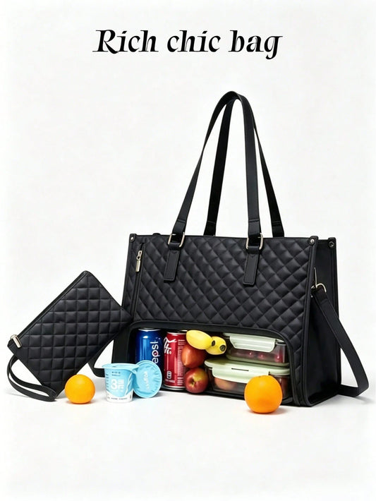 New Fashion Large Capacity Tote Bag, Classic Multi-Color Insulated Bag, Suitable For Laptop Bag, Mommy Bag, Commute Bag, Daily Fitness Lunch Bag