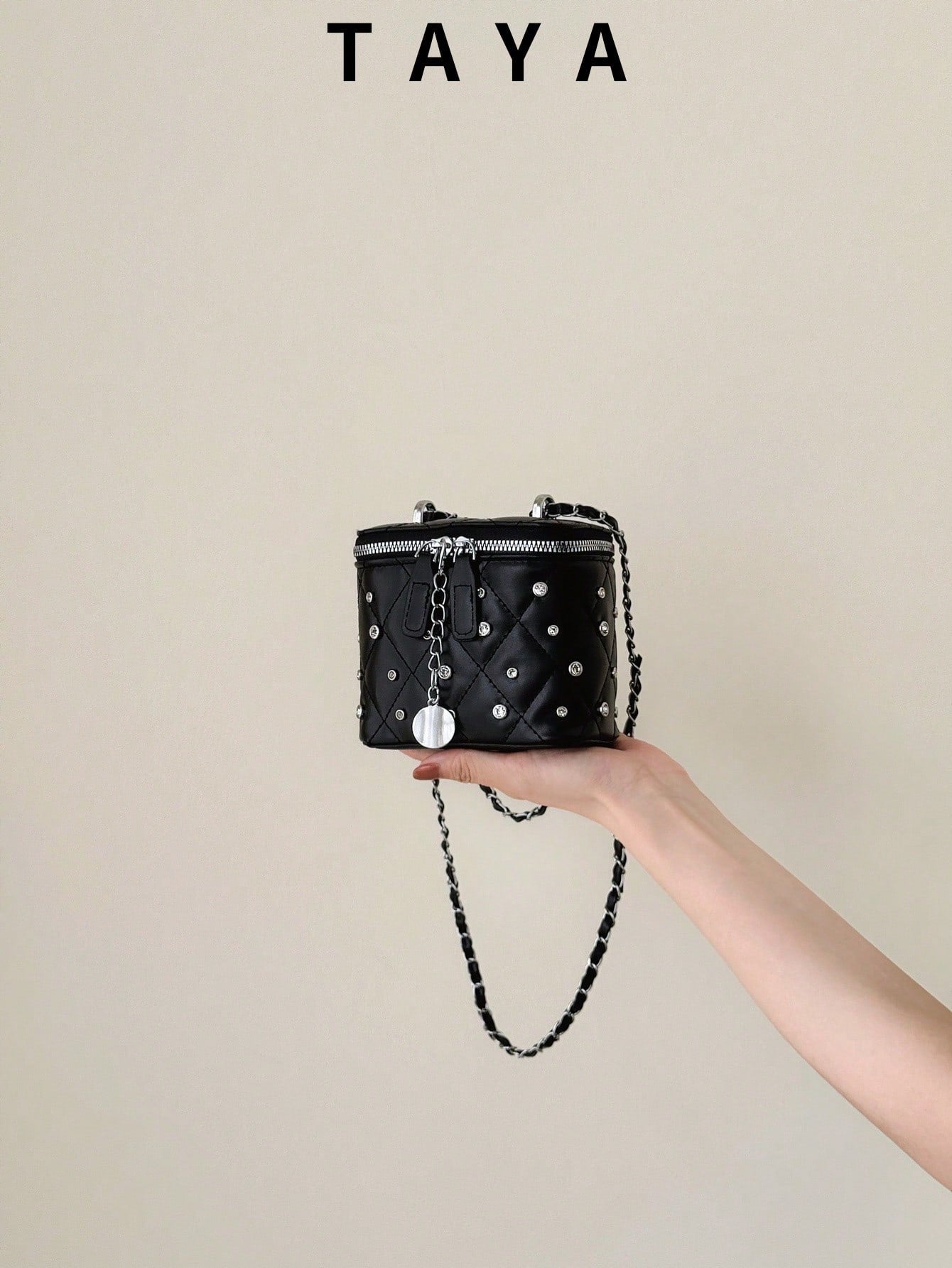 New Fashion Textured Quilted Diamond Grid Square Bag, Zipper Closure, Faux Rhinestone Decor, Metal Braided Chain, Small Capacity Mini Crossbody Bag, Suitable For Women's Daily Life, Casual, Commute, W