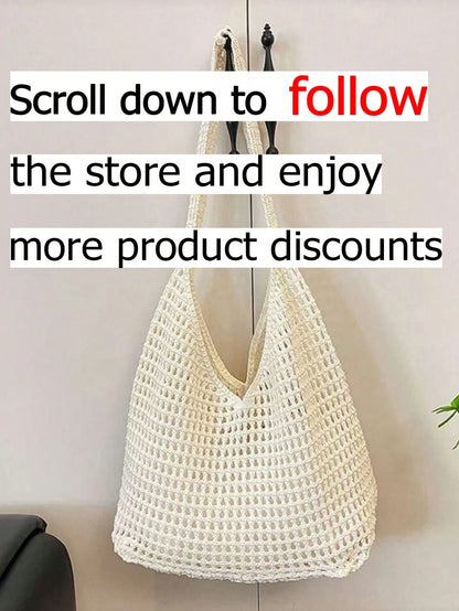 New Hollowed Out Apricot Mesh Shoulder/Handbag With Fashionable Unique Open Design, Perfect For Daily Commute Or Vacation Beach Outings. Ideal For Shopping, Travel And Casual Use.