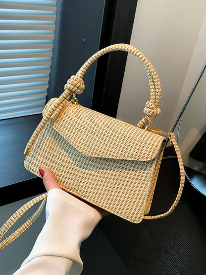 New Khaki Woven Texture Handbag Small Square Bag Women's Shoulder Crossbody Bag