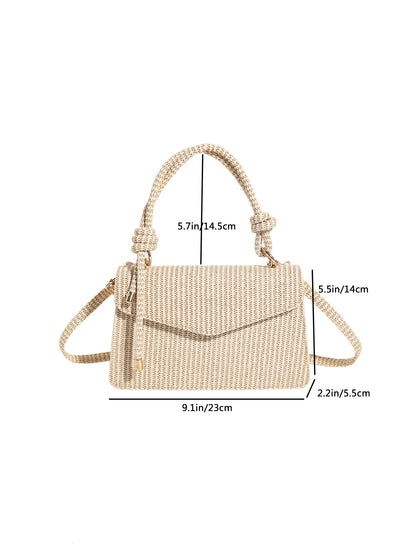 New Khaki Woven Texture Handbag Small Square Bag Women's Shoulder Crossbody Bag
