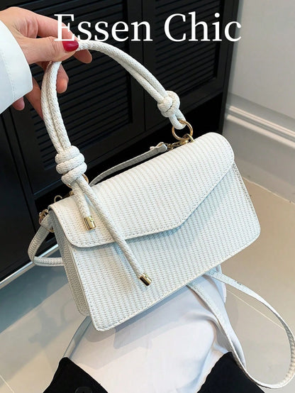 New Khaki Woven Texture Handbag Small Square Bag Women's Shoulder Crossbody Bag