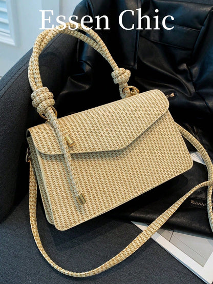New Khaki Woven Texture Handbag Small Square Bag Women's Shoulder Crossbody Bag