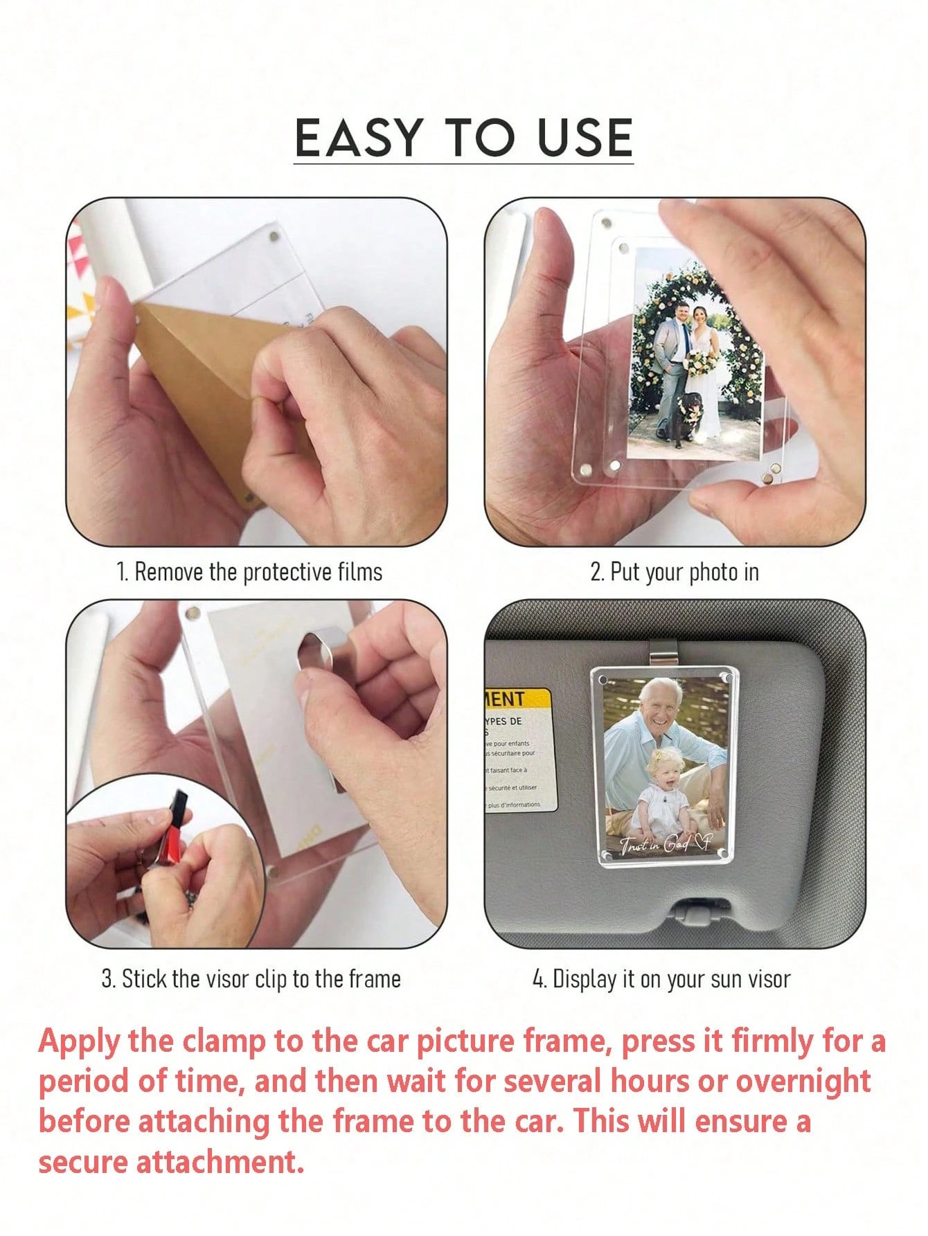 New Magnetic Anti-Drop Anti-Shatter Photo Clip For Car Sun Visor, 3.54in*2.36in, Universal Acrylic Refrigerator Magnet Transparent Magnetic Instant Camera Photo Frame, Car Sun Visor Photo Frame Clip