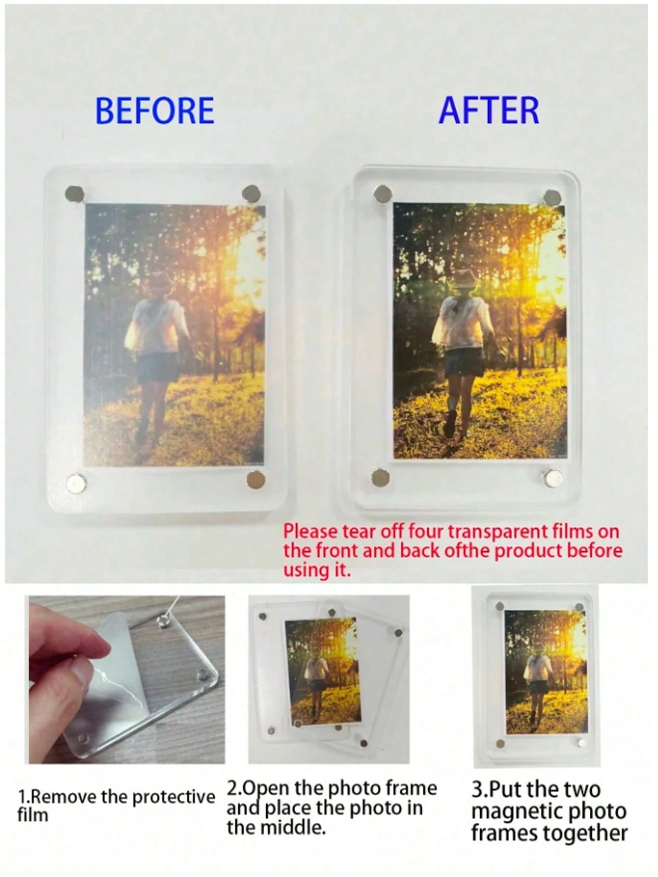 New Magnetic Anti-Drop Anti-Shatter Photo Clip For Car Sun Visor, 3.54in*2.36in, Universal Acrylic Refrigerator Magnet Transparent Magnetic Instant Camera Photo Frame, Car Sun Visor Photo Frame Clip
