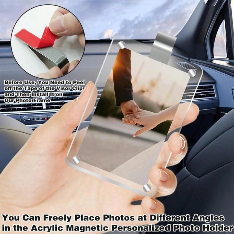 New Magnetic Anti-Drop Anti-Shatter Photo Clip For Car Sun Visor, 3.54in*2.36in, Universal Acrylic Refrigerator Magnet Transparent Magnetic Instant Camera Photo Frame, Car Sun Visor Photo Frame Clip