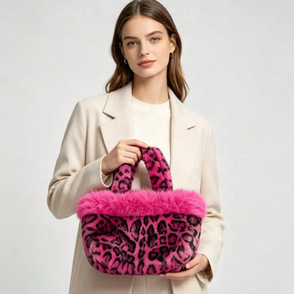 New Plush Leopard Print Handbag, Versatile Tote Bag, Fashionable Personalized Shoulder Bag For Girls