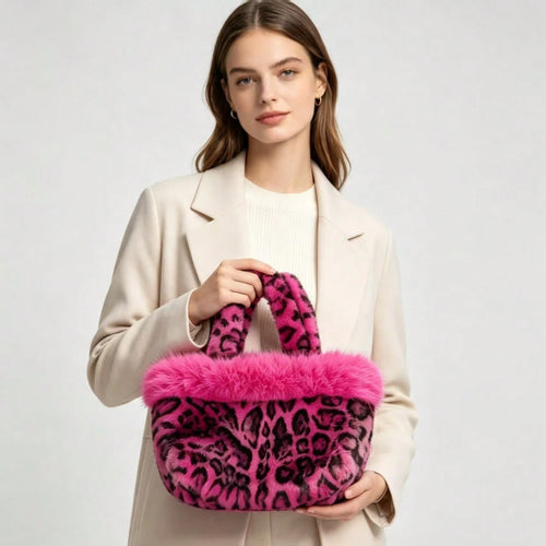 New Plush Leopard Print Handbag, Versatile Tote Bag, Fashionable Personalized Shoulder Bag For Girls
