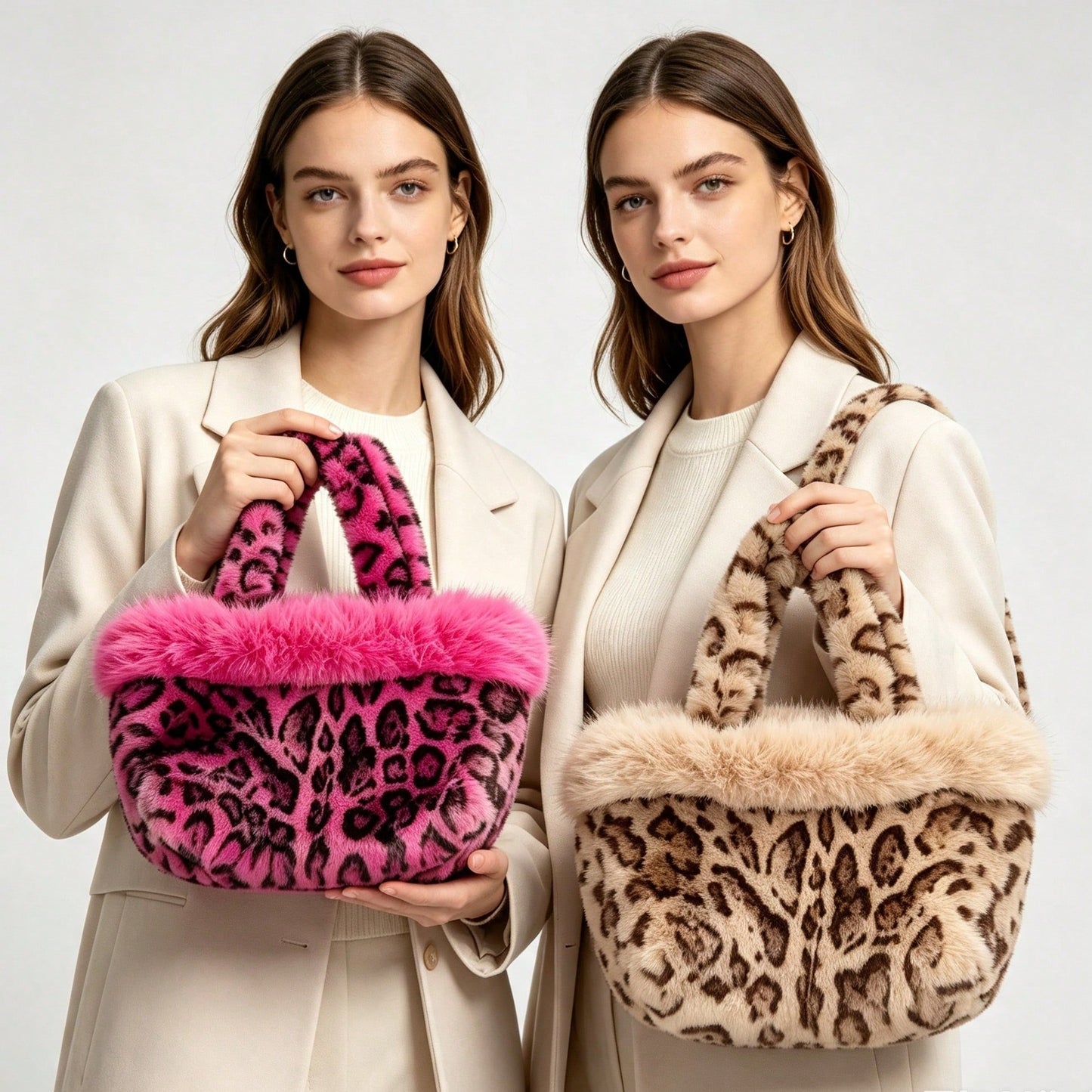 New Plush Leopard Print Handbag, Versatile Tote Bag, Fashionable Personalized Shoulder Bag For Girls