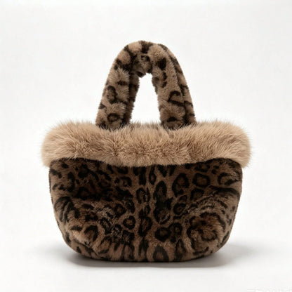 New Plush Leopard Print Handbag, Versatile Tote Bag, Fashionable Personalized Shoulder Bag For Girls