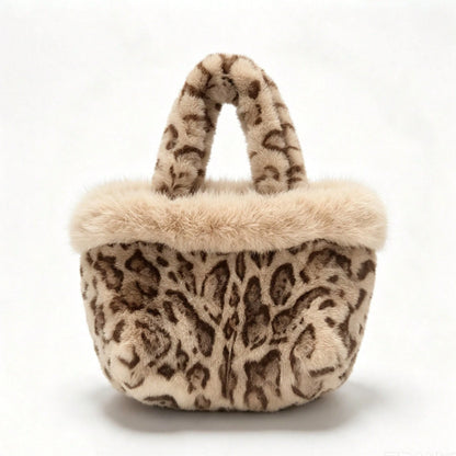 New Plush Leopard Print Handbag, Versatile Tote Bag, Fashionable Personalized Shoulder Bag For Girls