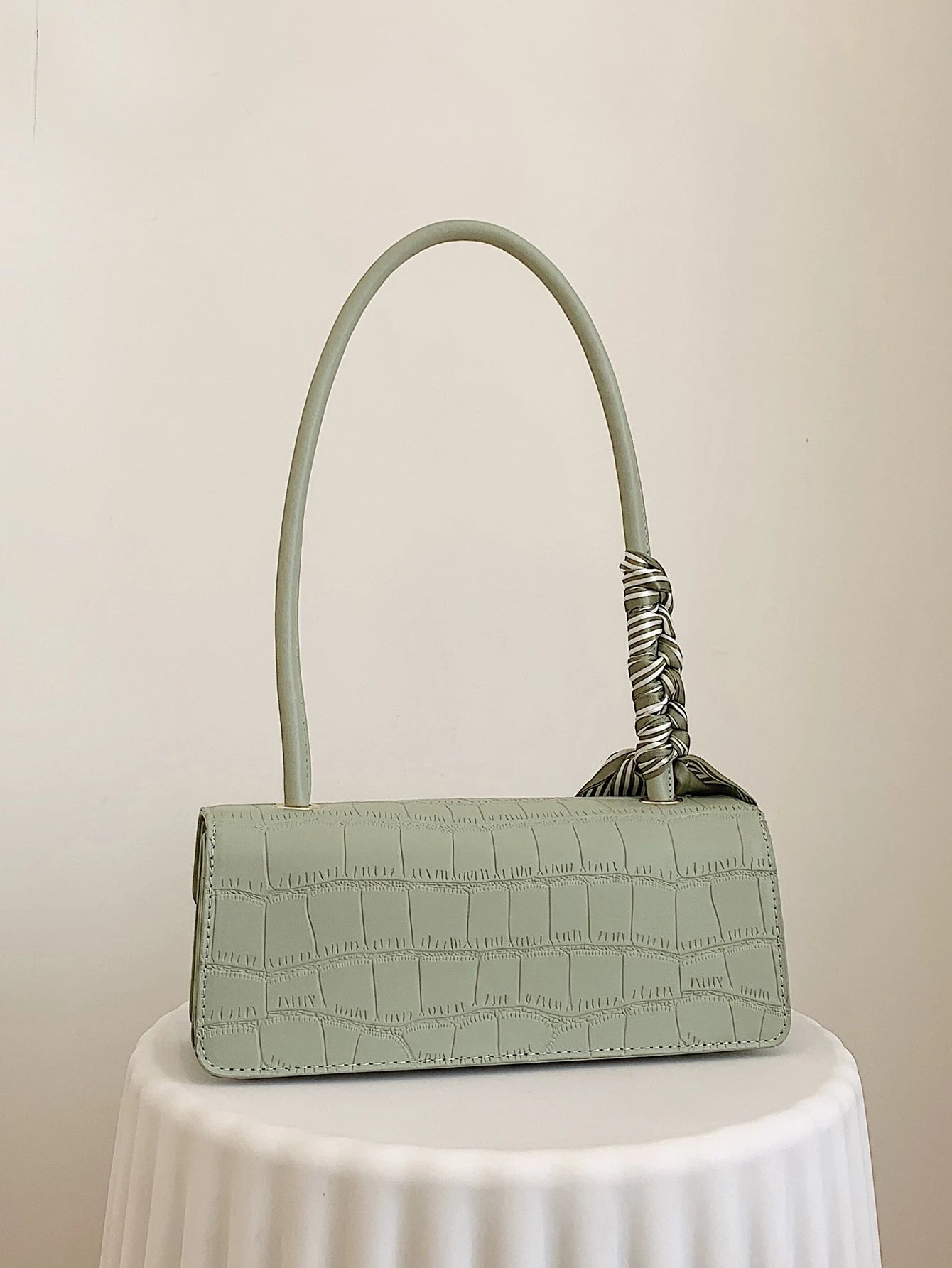 New Solid Color PU Scarf Bag, With Lid And Inner Zipper,  Suitable For  Christmas And Valentine's Day Gift, Green