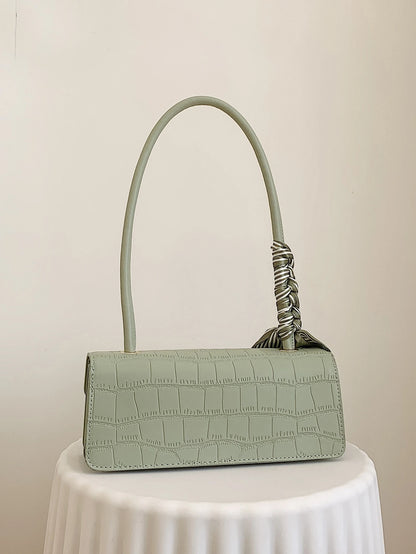 New Solid Color PU Scarf Bag, With Lid And Inner Zipper,  Suitable For  Christmas And Valentine's Day Gift, Green