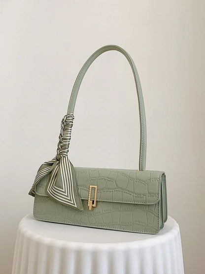 New Solid Color PU Scarf Bag, With Lid And Inner Zipper,  Suitable For  Christmas And Valentine's Day Gift, Green