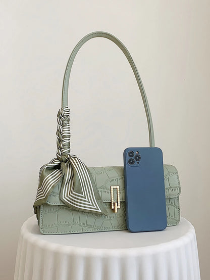 New Solid Color PU Scarf Bag, With Lid And Inner Zipper,  Suitable For  Christmas And Valentine's Day Gift, Green