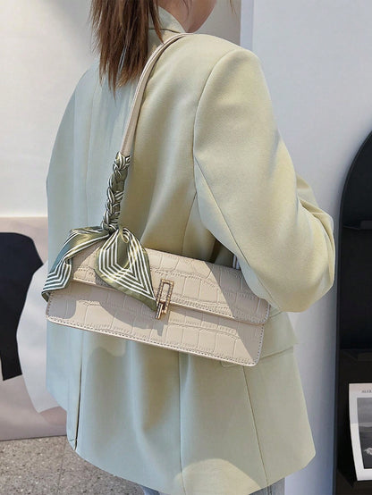 New Solid Color PU Scarf Bag, With Lid And Inner Zipper,  Suitable For  Christmas And Valentine's Day Gift, Green