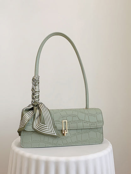 New Solid Color PU Scarf Bag, With Lid And Inner Zipper,  Suitable For  Christmas And Valentine's Day Gift, Green