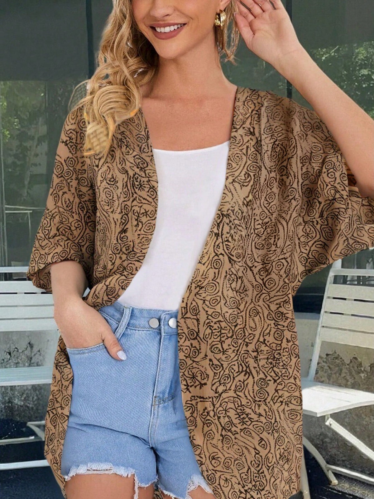 New Stylish & Elegant Paisley Print Blouse Spring Vacation Brown