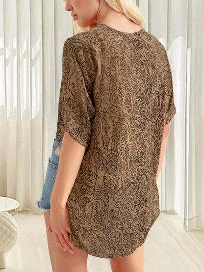 New Stylish & Elegant Paisley Print Blouse Spring Vacation Brown