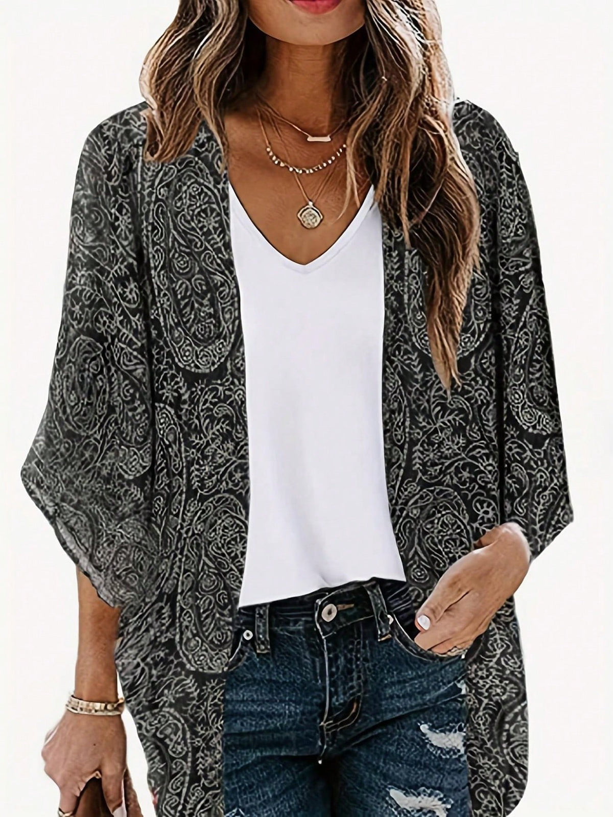 New Stylish & Elegant Paisley Print Blouse Spring Vacation Brown