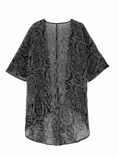New Stylish & Elegant Paisley Print Blouse Spring Vacation Brown