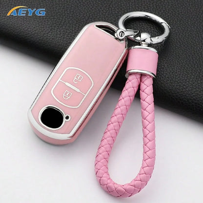 New TPU Key Cover With Floral Beaded Keychain- Compatible Models: 2, 3, 6, CX3, CX4, CX5, CX7, CX9, Atenza, Axela, MX5, Miata