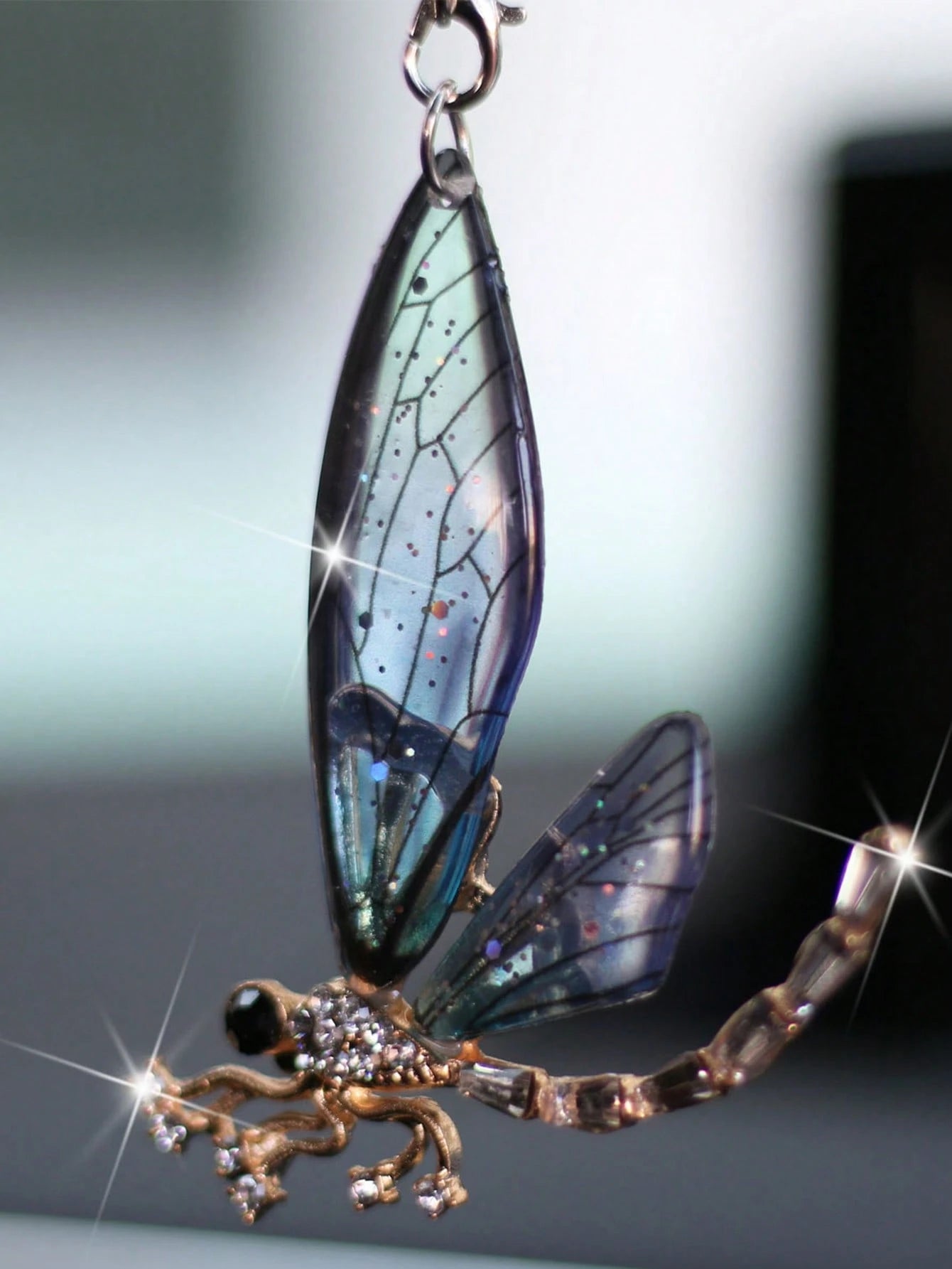 New Transparent Wing Metal Dragonfly Decorative Car Rearview Mirror Hanging Pendant