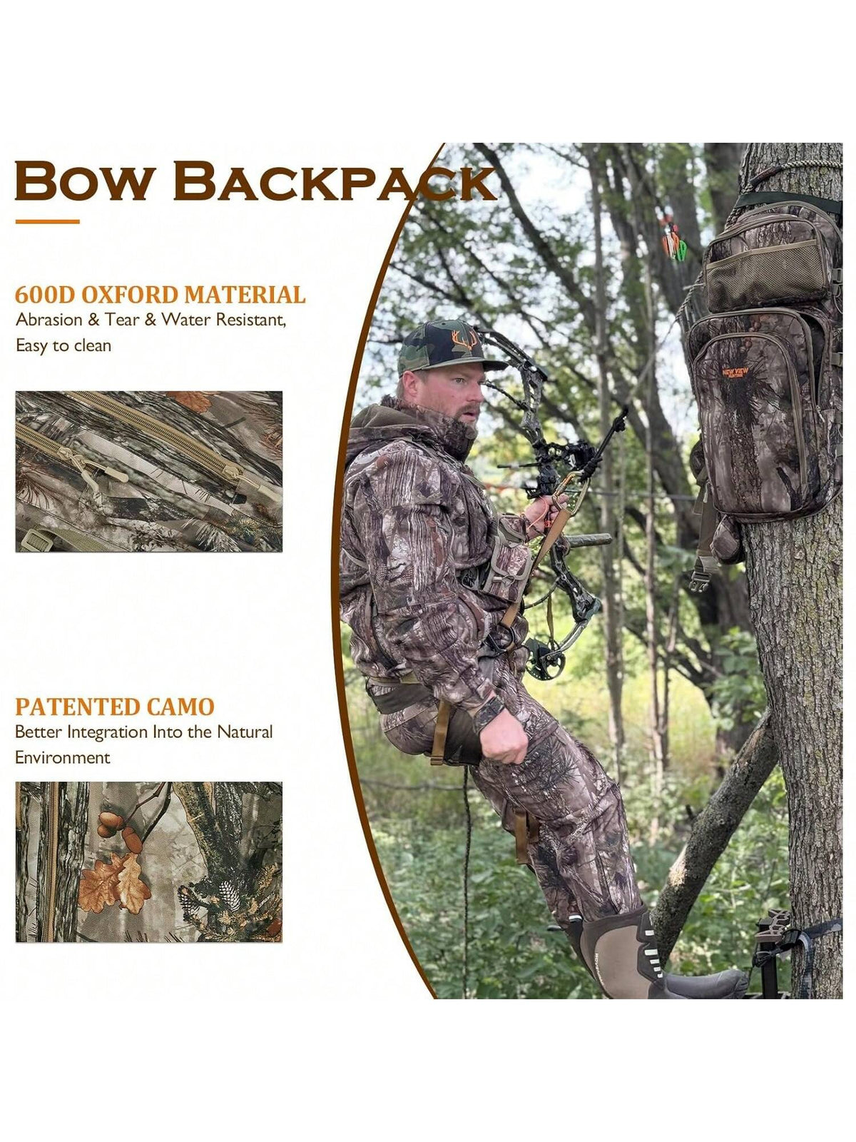 NEW VIEW Camo Bow Hunting Backpack For Men And Women, Saddle Hunting Back Pack With Bow Holder, Elk And Deer Hunting Bag