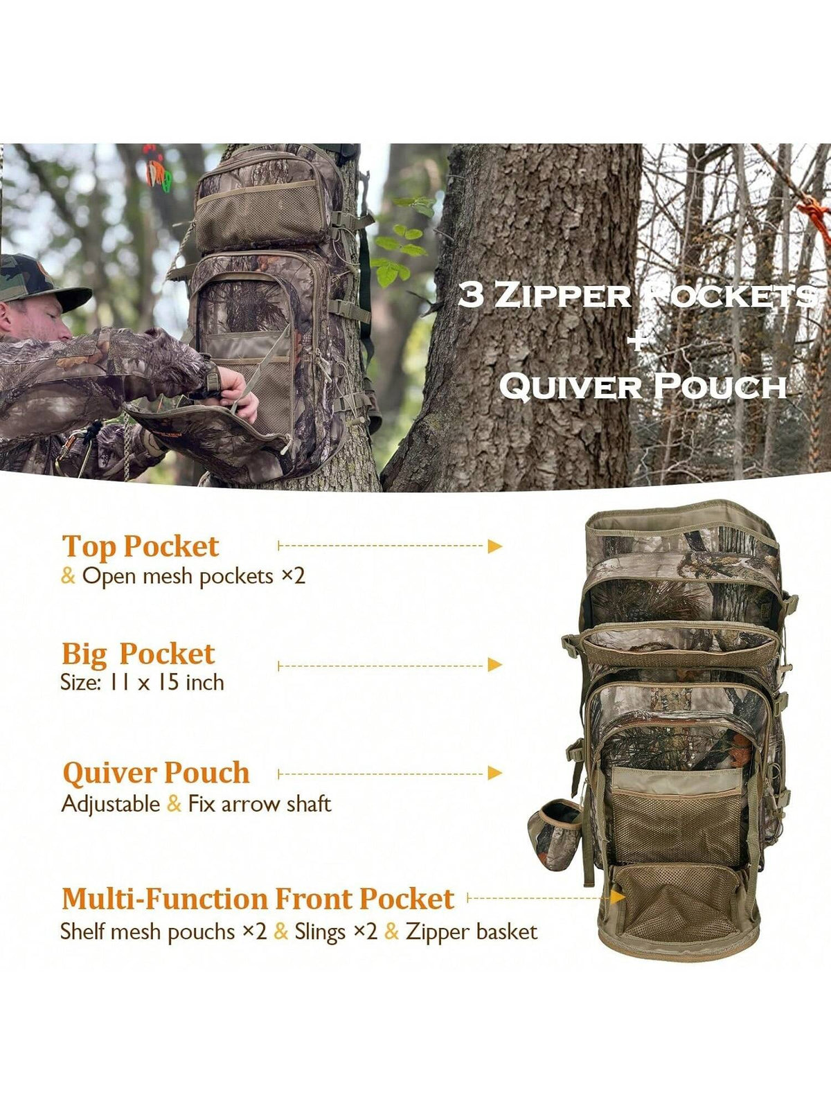 NEW VIEW Camo Bow Hunting Backpack For Men And Women, Saddle Hunting Back Pack With Bow Holder, Elk And Deer Hunting Bag