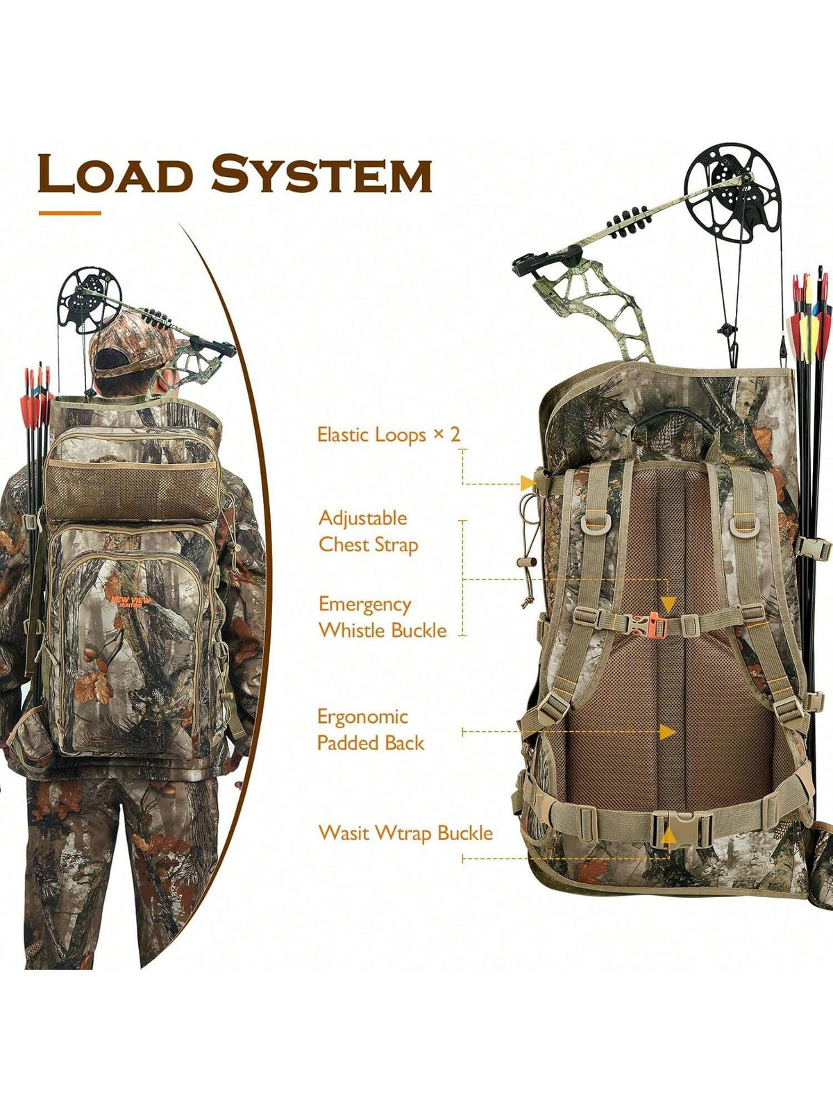 NEW VIEW Camo Bow Hunting Backpack For Men And Women, Saddle Hunting Back Pack With Bow Holder, Elk And Deer Hunting Bag