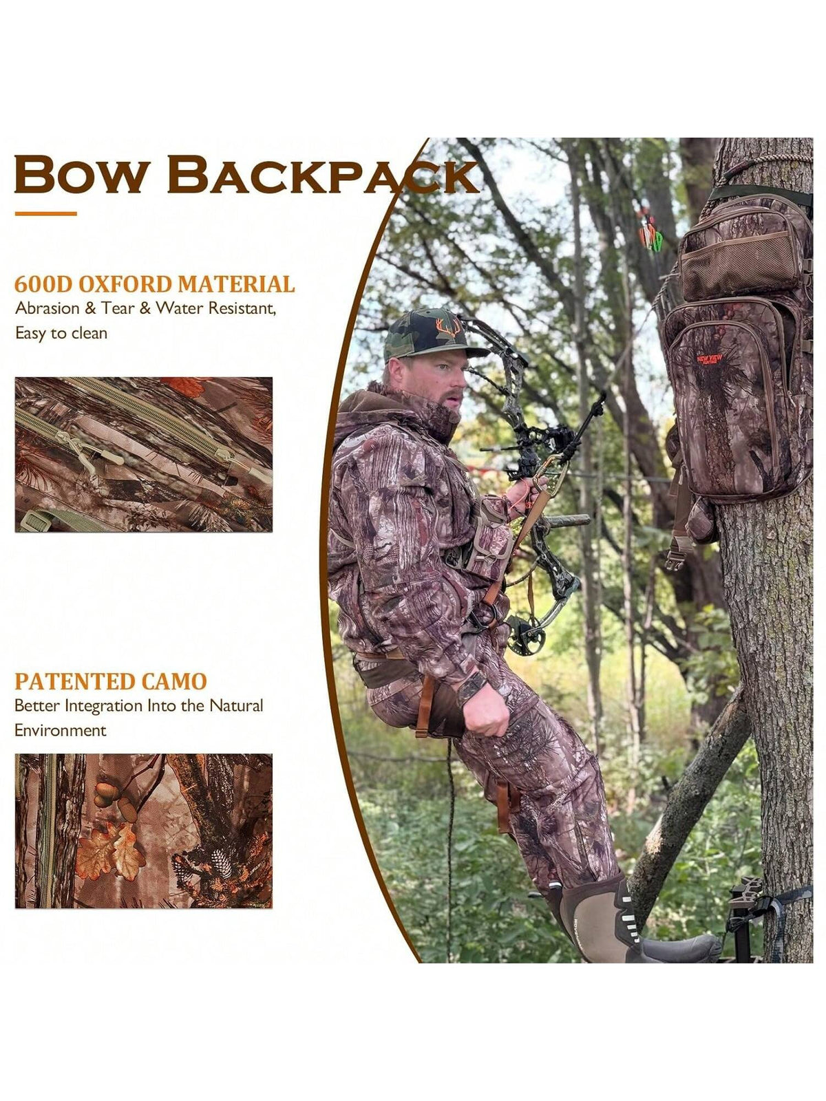 NEW VIEW Camo Bow Hunting Backpack For Men And Women, Saddle Hunting Back Pack With Bow Holder, Elk And Deer Hunting Bag