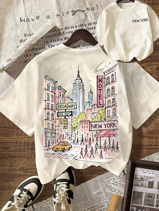 New York City Graphic T-Shirt, Women's Casual Round Neck Short Sleeve T-Shirt, Summer Vacation