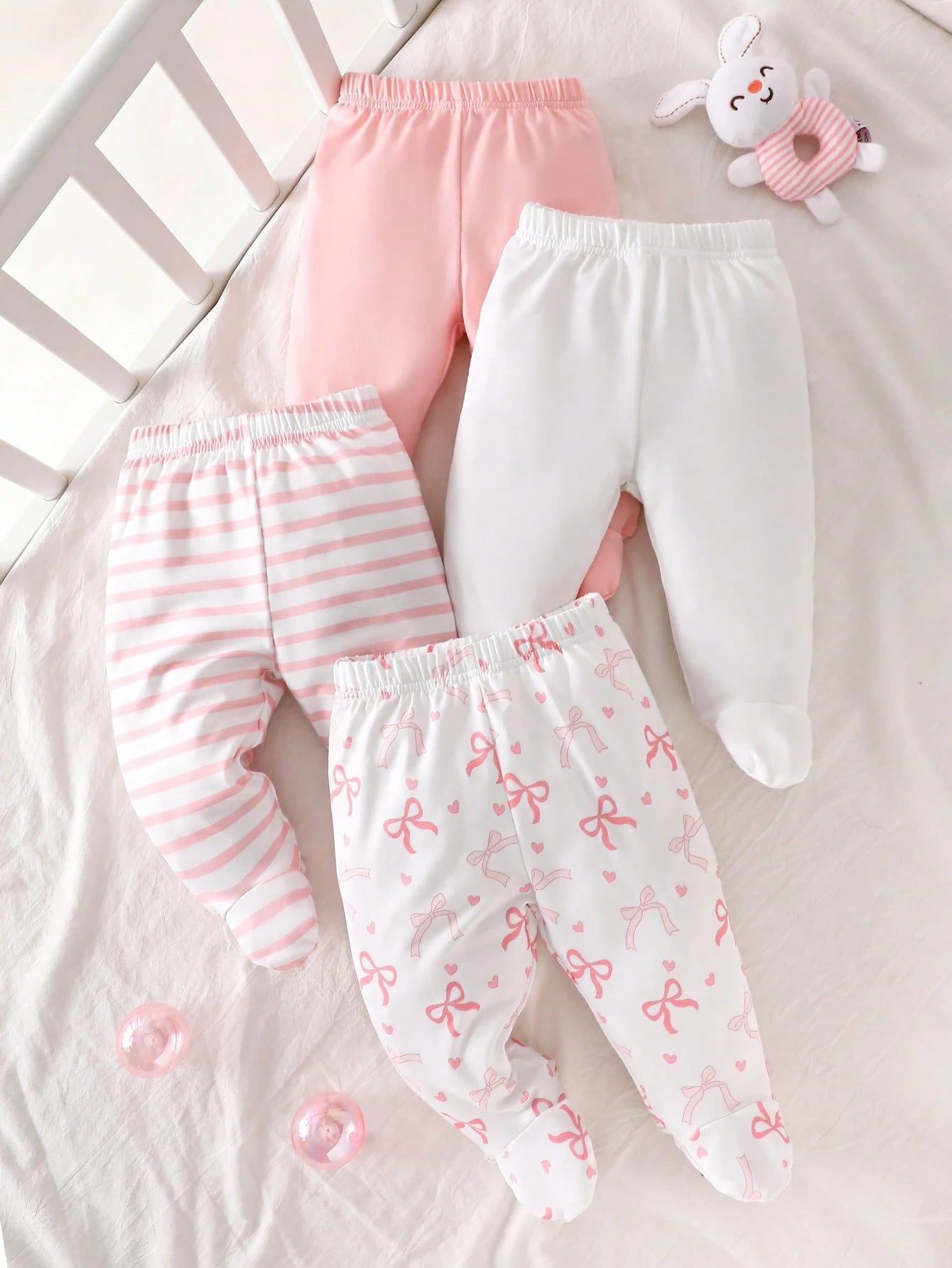 Newborn 4 Pieces Set Baby Girl Clothes Comfortable Soft And Breathable Infant Pants With Fun Cute Prints Must-Have Daily Wear Outings Apparel