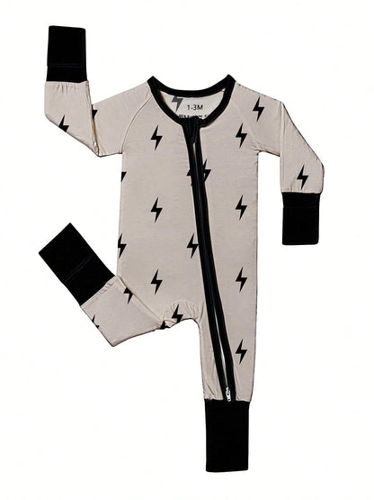 Newborn Baby Boy Bamboo Fiber Zip-Up, Lightning Romper, All-Season Knit Fabric Skinny Fit With Zipper Detail, Boy Baby Clothes, Perfect For Outdoor