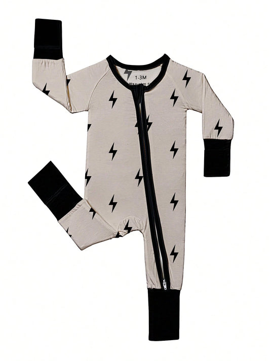 Newborn Baby Boy Bamboo Fiber Zip-Up, Lightning Romper, All-Season Knit Fabric Skinny Fit With Zipper Detail, Boy Baby Clothes, Perfect For Outdoor