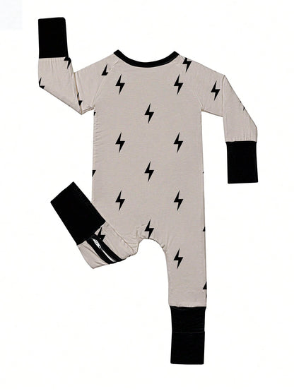 Newborn Baby Boy Bamboo Fiber Zip-Up, Lightning Romper, All-Season Knit Fabric Skinny Fit With Zipper Detail, Boy Baby Clothes, Perfect For Outdoor