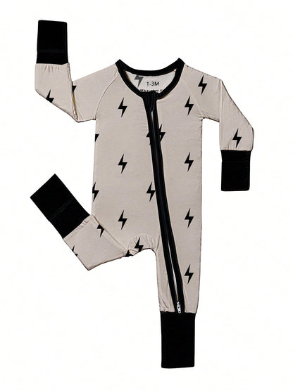 Newborn Baby Boy Bamboo Fiber Zip-Up, Lightning Romper, All-Season Knit Fabric Skinny Fit With Zipper Detail, Boy Baby Clothes, Perfect For Outdoor