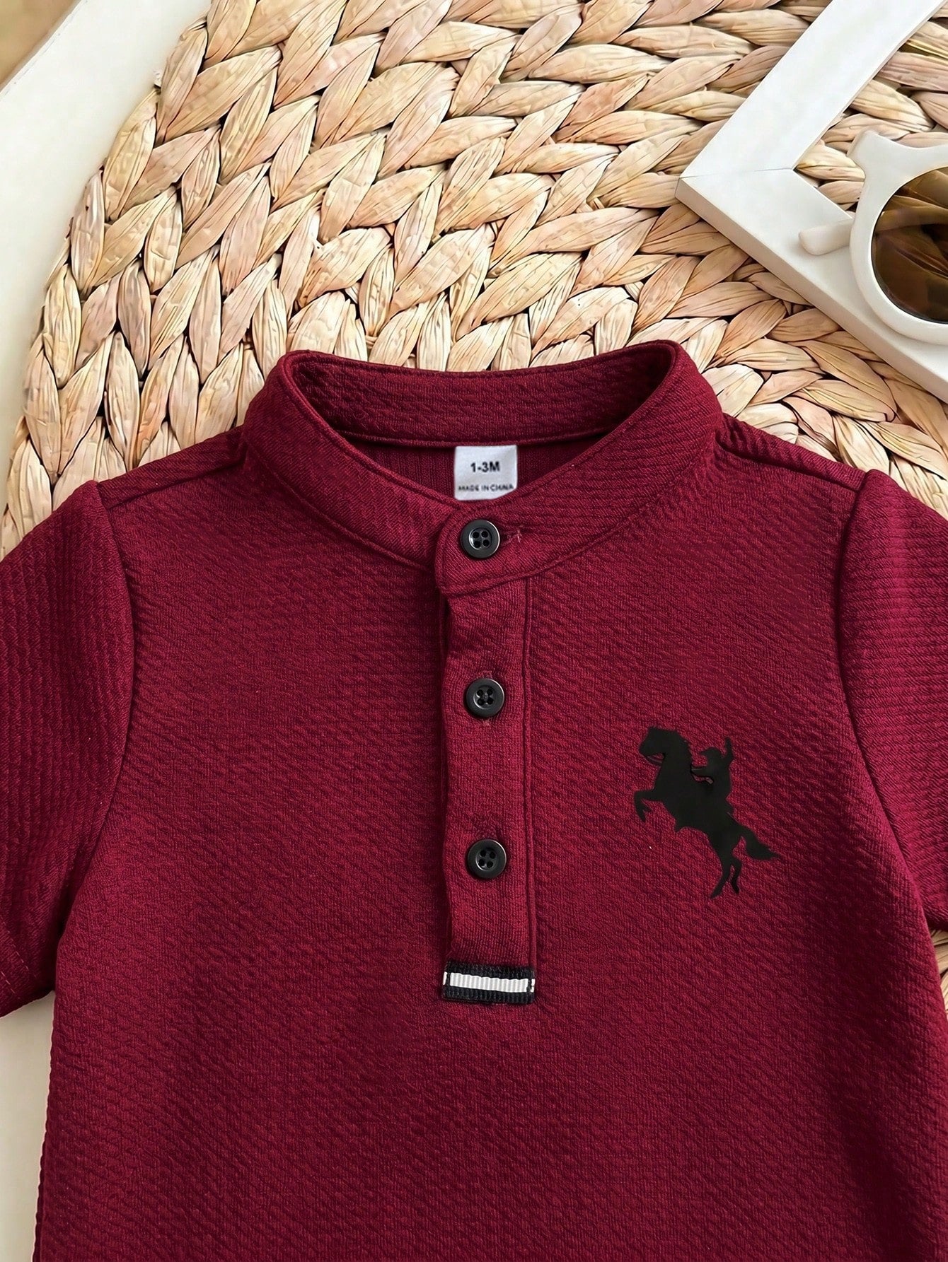Newborn Baby Boy Cute Collegiate Style Knit Red Short Sleeve Top And Elastic Waist Shorts Set