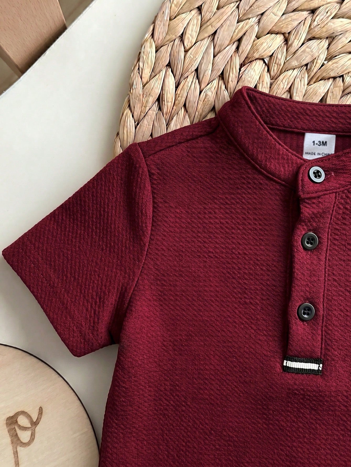 Newborn Baby Boy Cute Collegiate Style Knit Red Short Sleeve Top And Elastic Waist Shorts Set