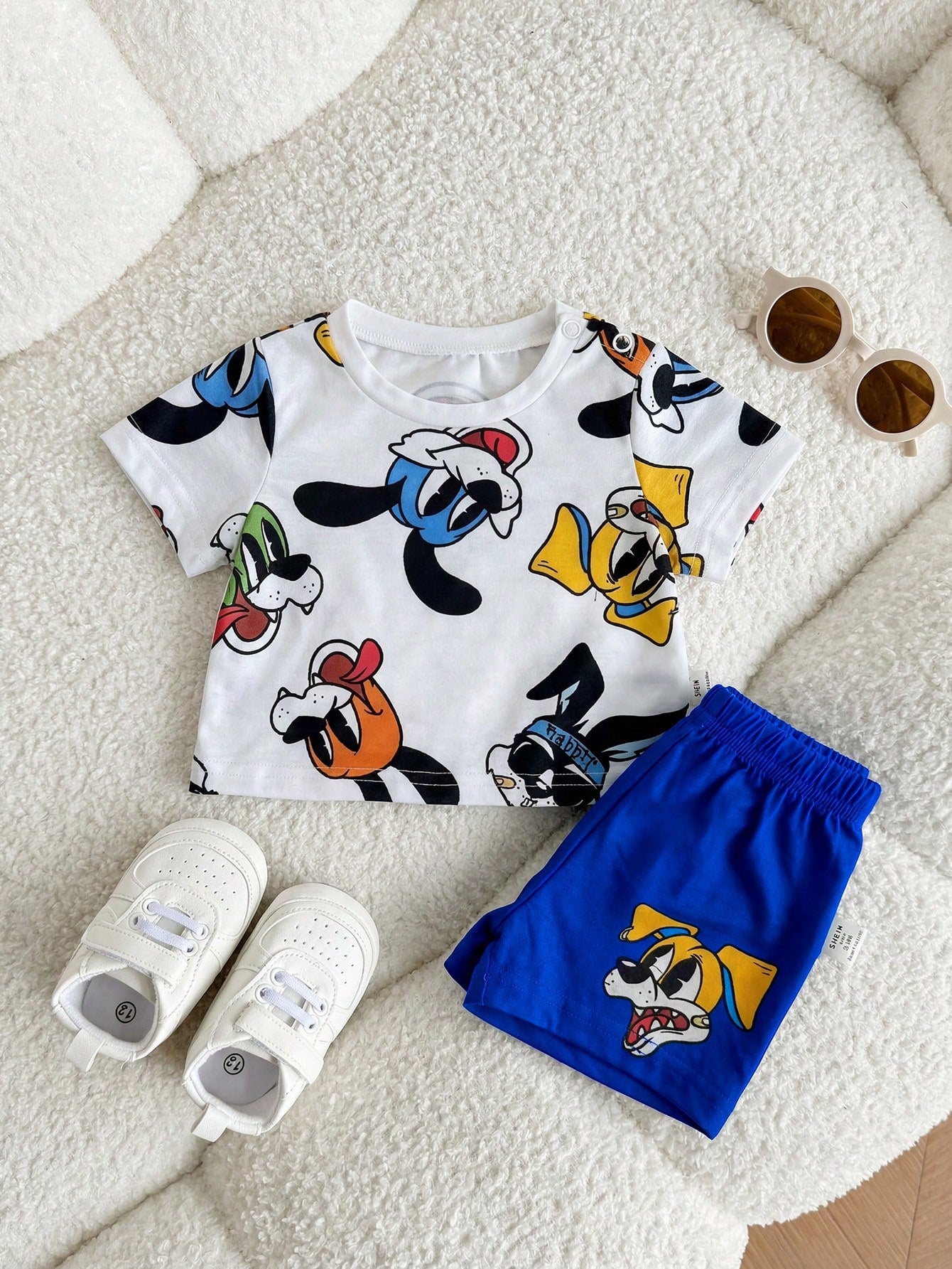 Newborn Baby Boy Cute Summer Knit Cartoon Pattern Short Sleeve T-Shirt And Shorts Set