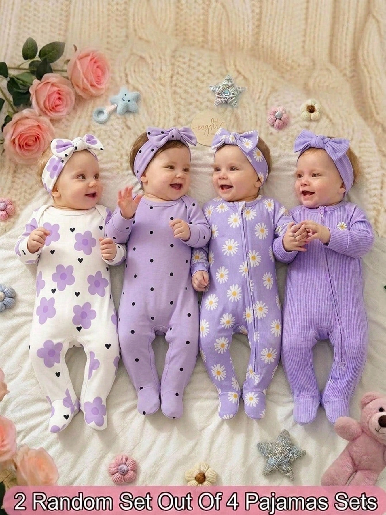 Newborn Baby Boy/Girl Daisy Print Pattern Knitted Soft Crew Neck Long Sleeve Jumpsuit 2pcs Set Baby Bamboo Fiber Zip Up Wear Baby Newborn Unisex Clothes Baby Cozy Pixies For Baby Girl By Girl Purple C