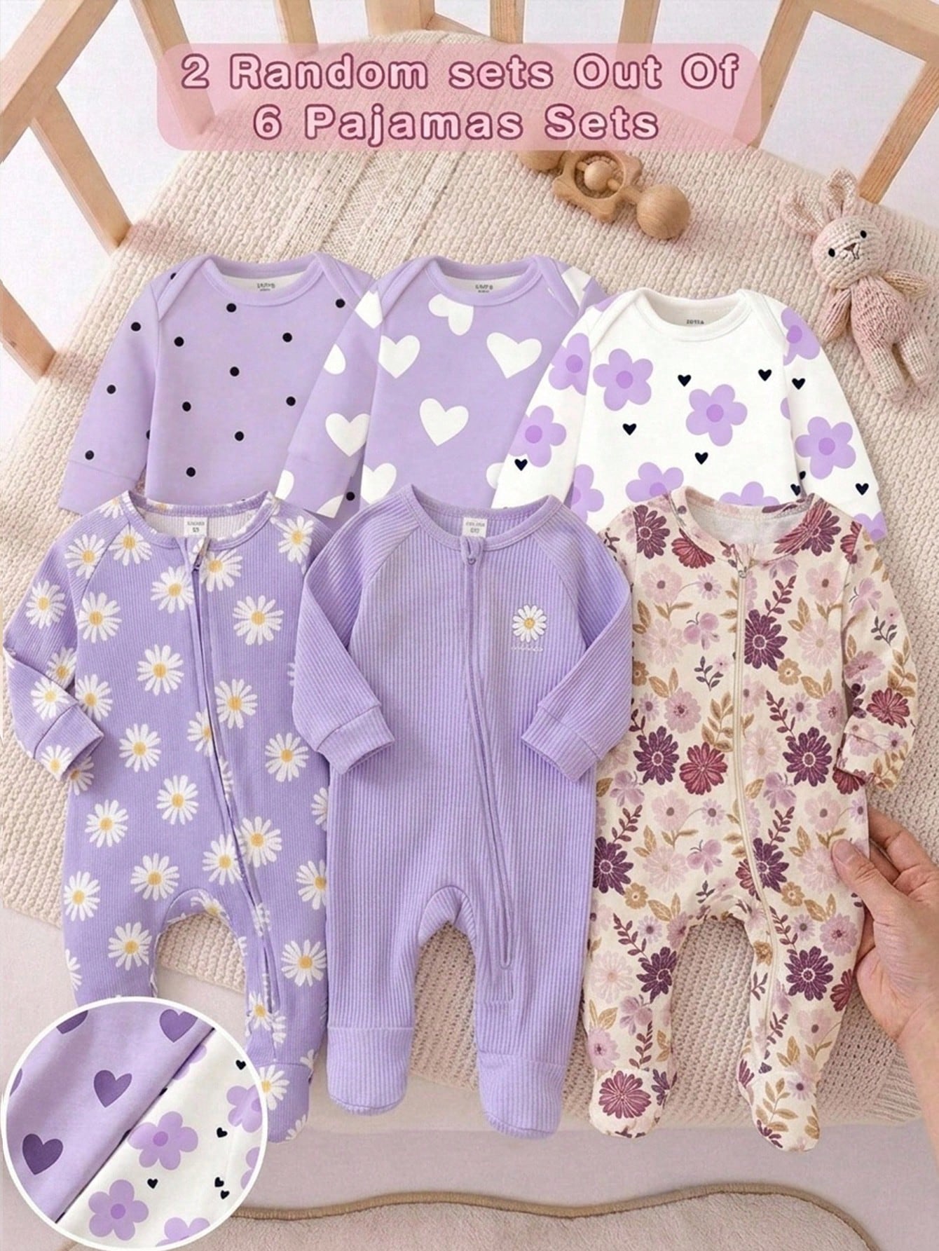 Newborn Baby Boy/Girl Daisy Print Pattern Knitted Soft Crew Neck Long Sleeve Jumpsuit 2pcs Set Baby Bamboo Fiber Zip Up Wear Baby Newborn Unisex Clothes Baby Cozy Pixies For Baby Girl By Girl Purple C