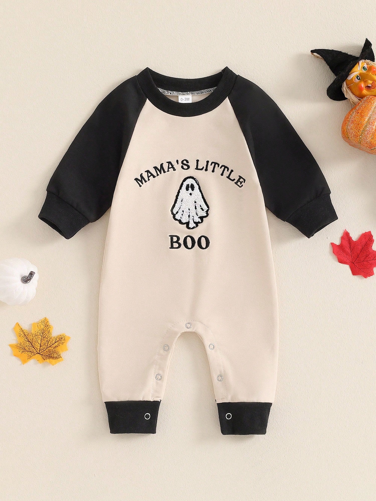Newborn Baby Boy Halloween Outfit Mamas Little Boo Embroidery Romper Long Sleeve Ghost Bodysuit Jumpsuit 0-18M