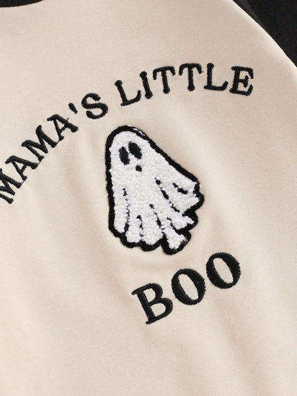 Newborn Baby Boy Halloween Outfit Mamas Little Boo Embroidery Romper Long Sleeve Ghost Bodysuit Jumpsuit 0-18M