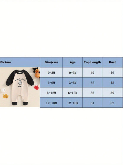 Newborn Baby Boy Halloween Outfit Mamas Little Boo Embroidery Romper Long Sleeve Ghost Bodysuit Jumpsuit 0-18M