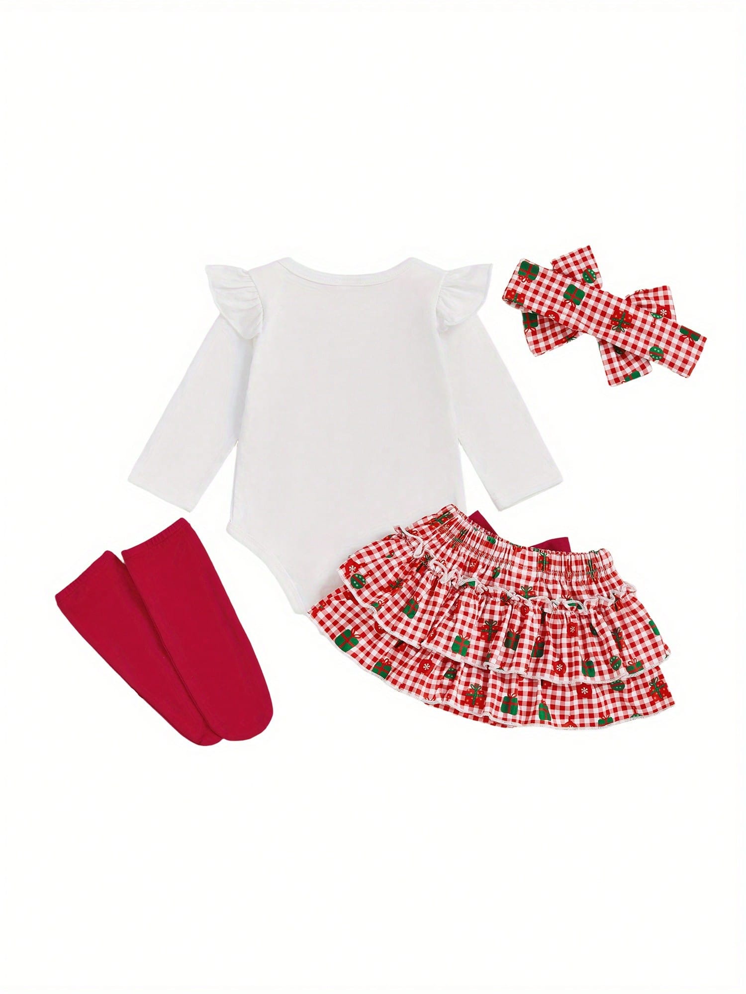 Newborn Baby Girl Christmas Outfit Short Sleeve Romper Bloomers Tutu Skirt Headband Socks Set My First Christmas Baby Girl Outfit
