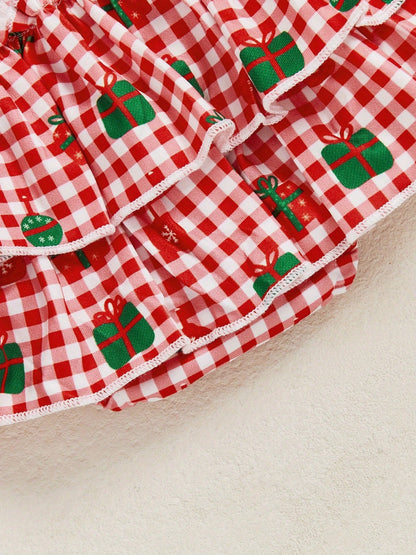 Newborn Baby Girl Christmas Outfit Short Sleeve Romper Bloomers Tutu Skirt Headband Socks Set My First Christmas Baby Girl Outfit